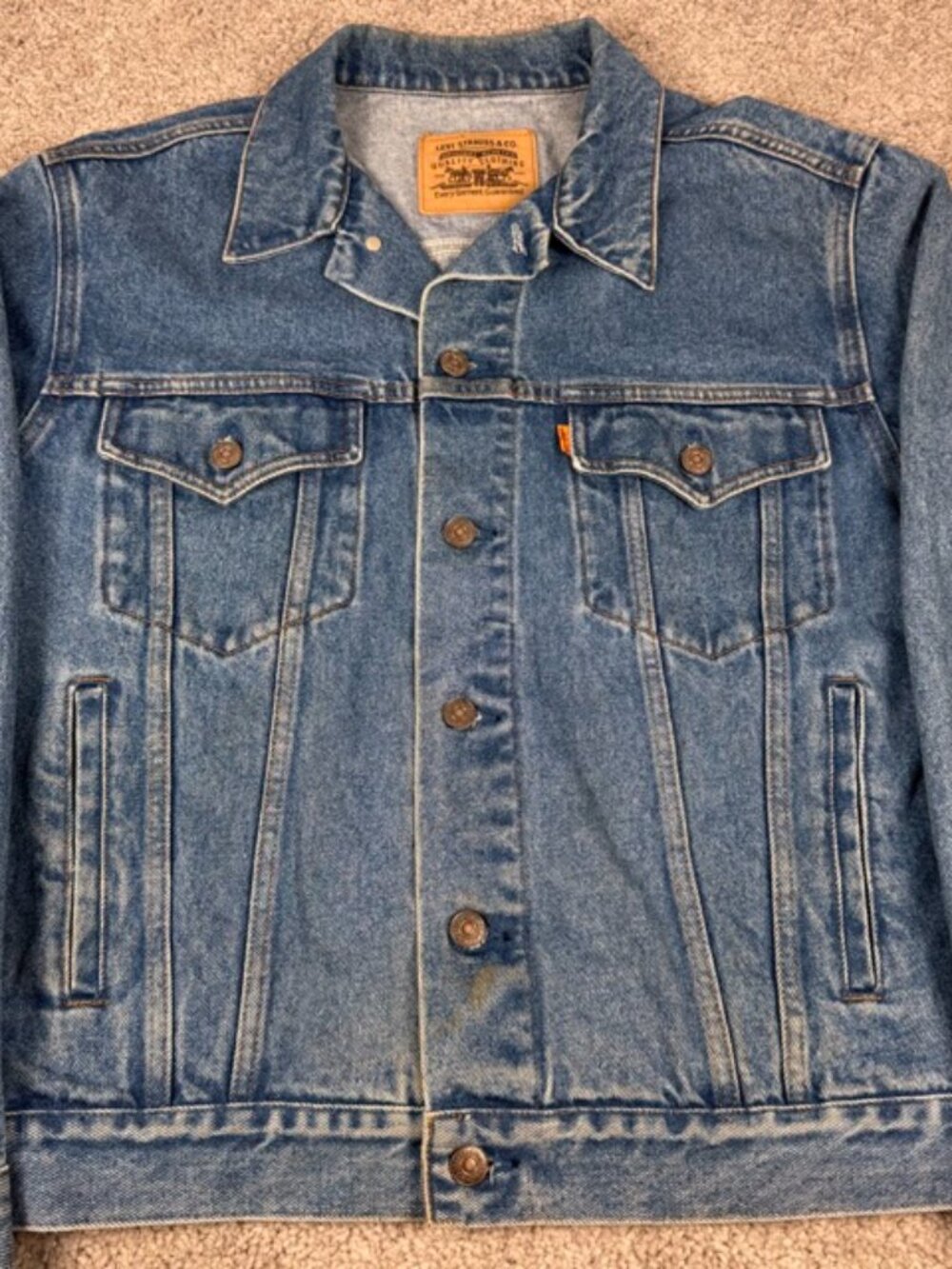 Vintage Levi’s Type 3 III Denim Trucker Jean Jacket Men's Large Orange Tab
